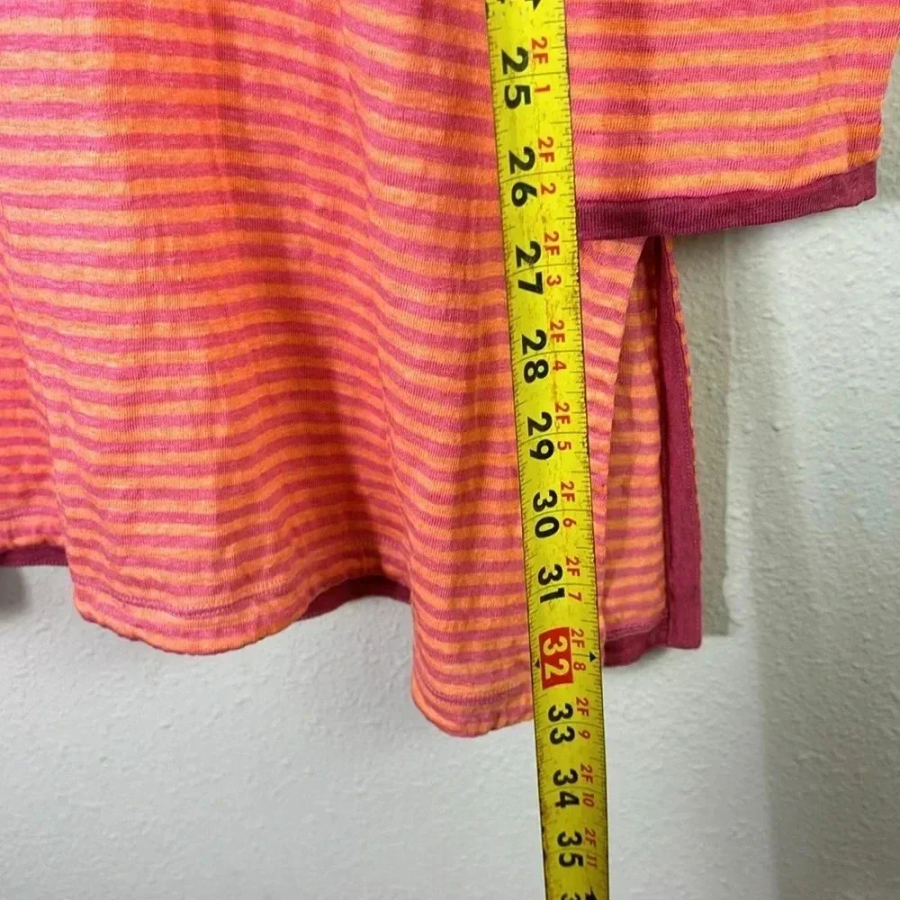 Eileen Fisher 100% Linen Jersey Stripe Tee orange pink Tunic Top size XL